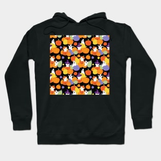 Halloween Pumpkins Cats and Ghosts Colorful Pattern Hoodie